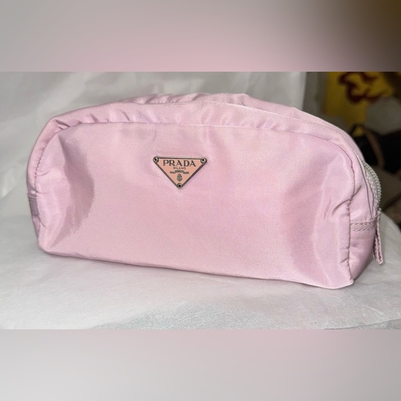 Prada AUTHENTIC Tessuto Nylon Baby Pink Logo Triangle Pouch Cosmetic Makeup Bag - Picture 2 of 16